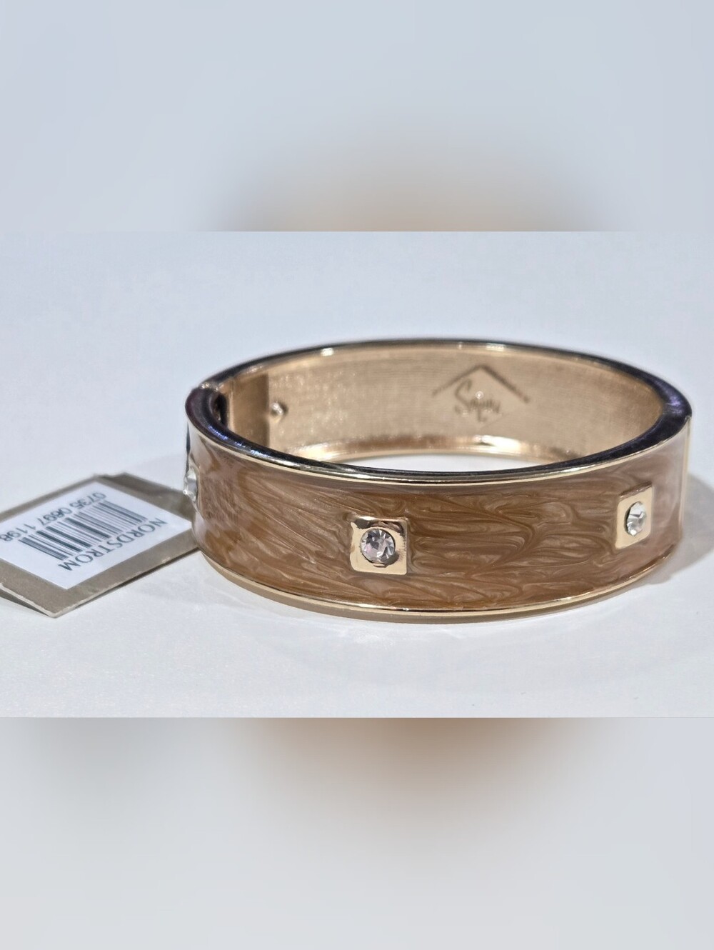 Nordstrom Sequin Bronze Brown Marbled Sparkling Crystals Bangle Hermès Style NWT